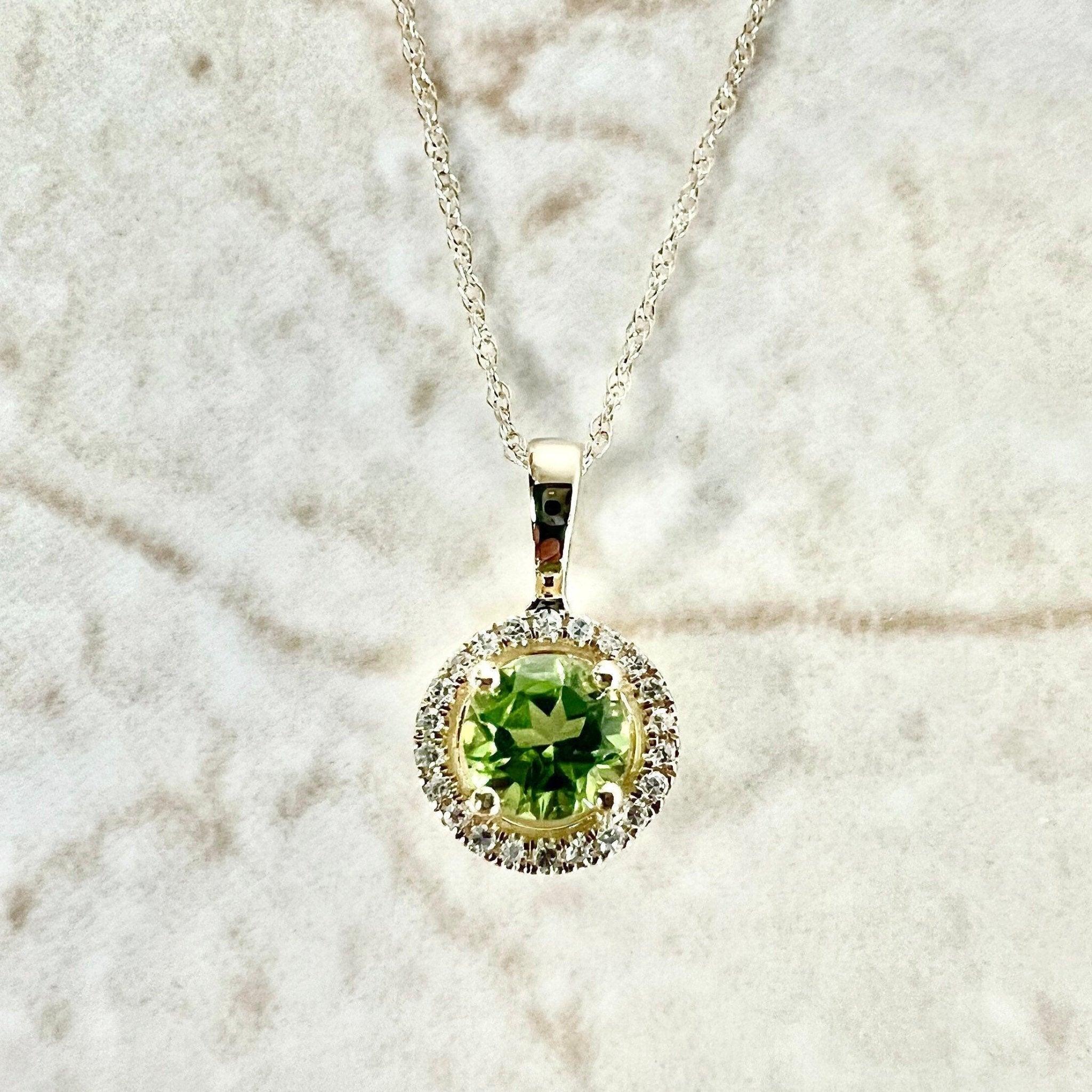 14 Karat Yellow Gold August Birthstone Round Peridot & Diamond