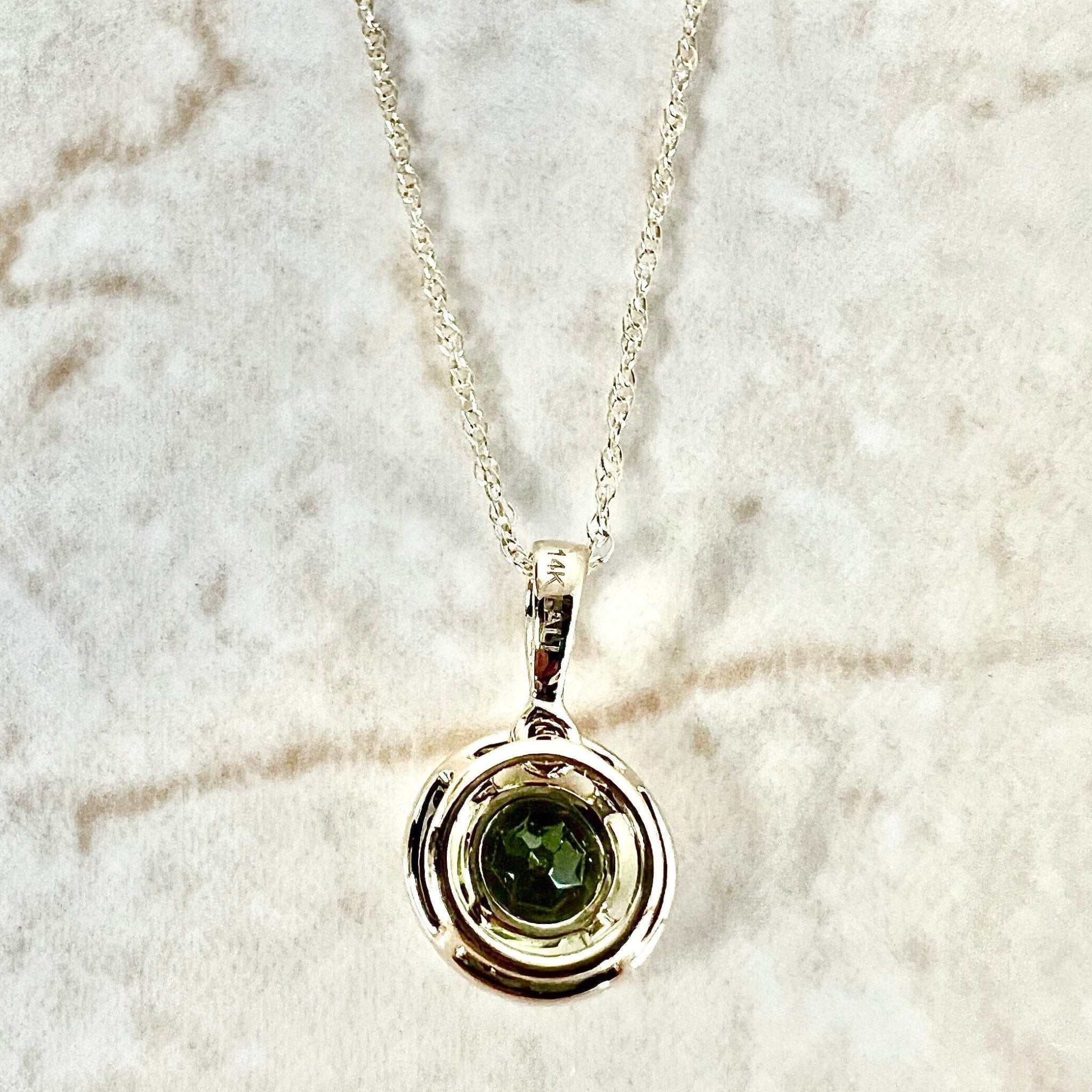 14 Karat Yellow Gold August Birthstone Round Peridot & Diamond