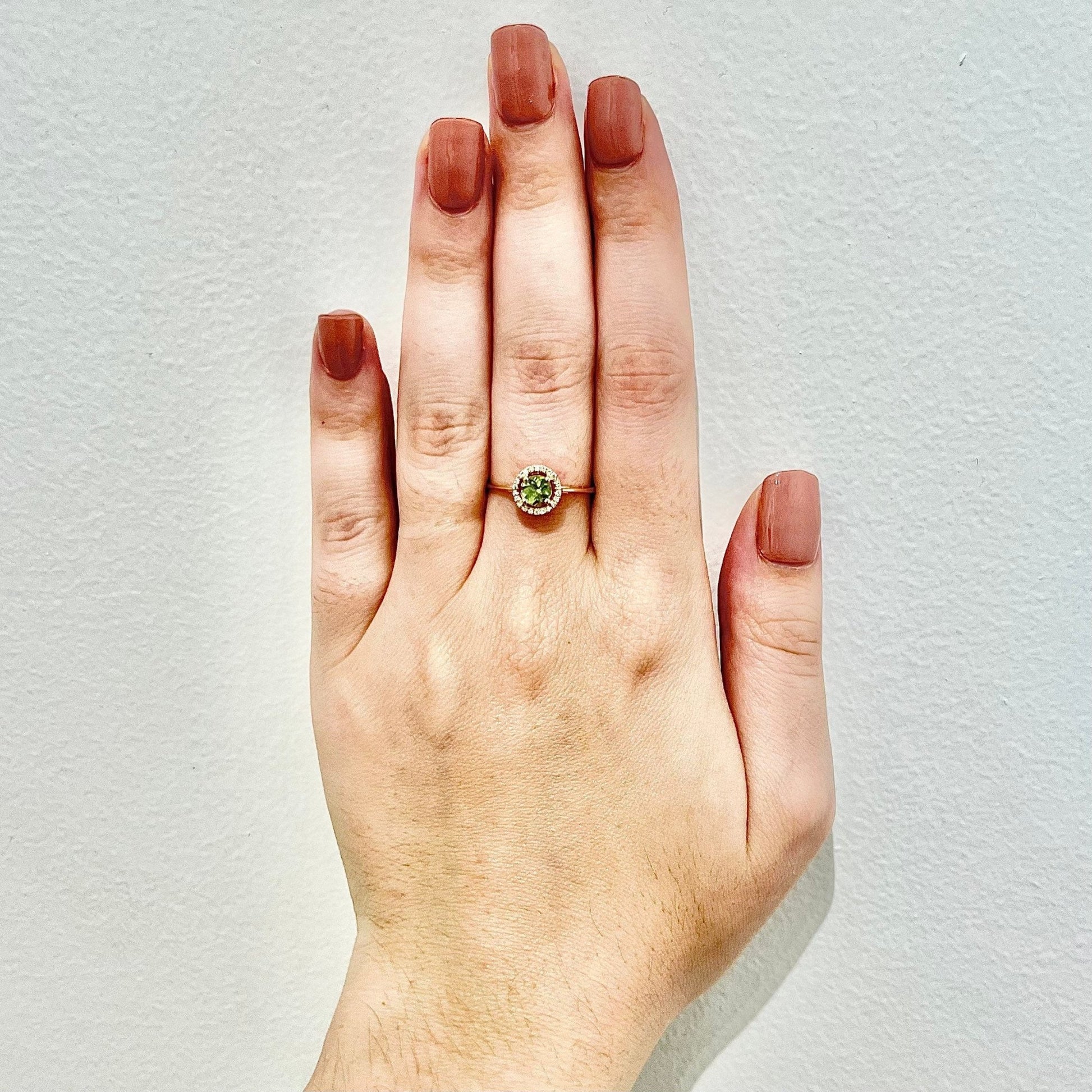 14K Round Peridot Halo Ring - Yellow Gold Peridot Ring - Gemstone Halo Ring - Peridot Promise Ring - August Birthstone Gift - Birthday Gift