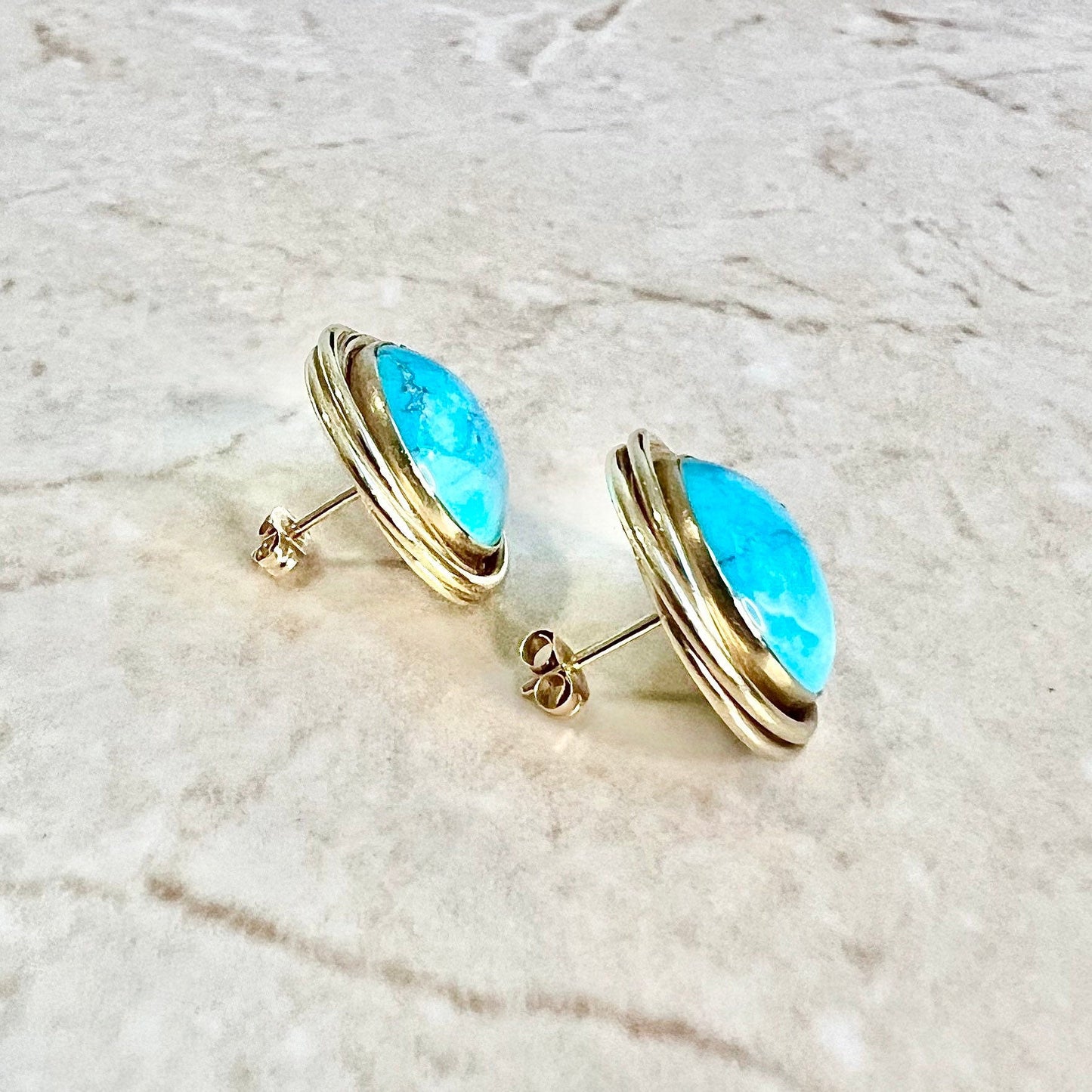 14K Turquoise Stud Earrings - 14 Karat Yellow Gold Turquoise Studs - Round Turquoise Studs - Genuine Gemstone - December Birthstone Gifts