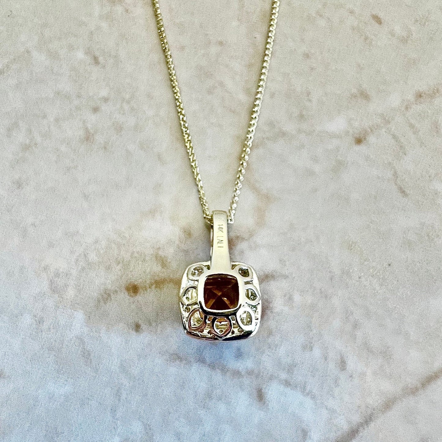 14K Citrine & Diamond Halo Pendant Necklace - Yellow Gold Pendant Necklace - November Birthstone - Genuine Gemstone - Birthday Gift For Her