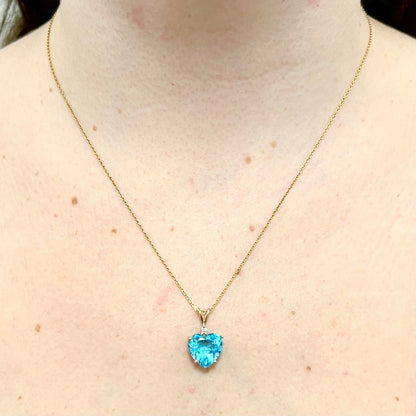 14 Karat Yellow Gold Blue Topaz & Diamond Heart Pendant