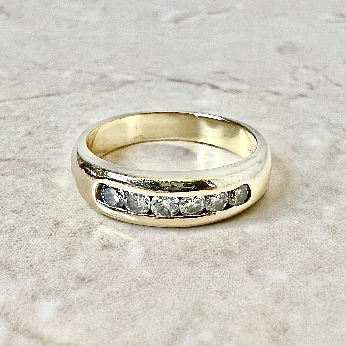 6 Stone Diamond Band Crafted In 14 Karat Yellow Gold Half Eternity Ring - Wedding Ring - Bridal Jewelry - Anniversary Ring - Holiday Gift