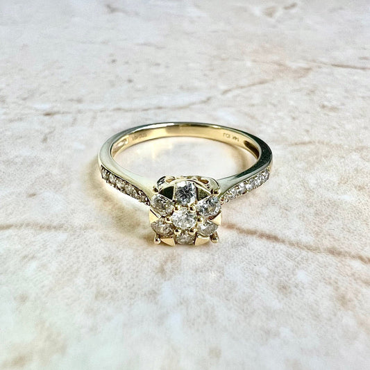 14K Diamond Cluster Ring - Yellow Gold Cocktail Ring - Diamond Flower Halo Ring - Anniversary Ring - Engagement Ring - Diamond Promise Ring