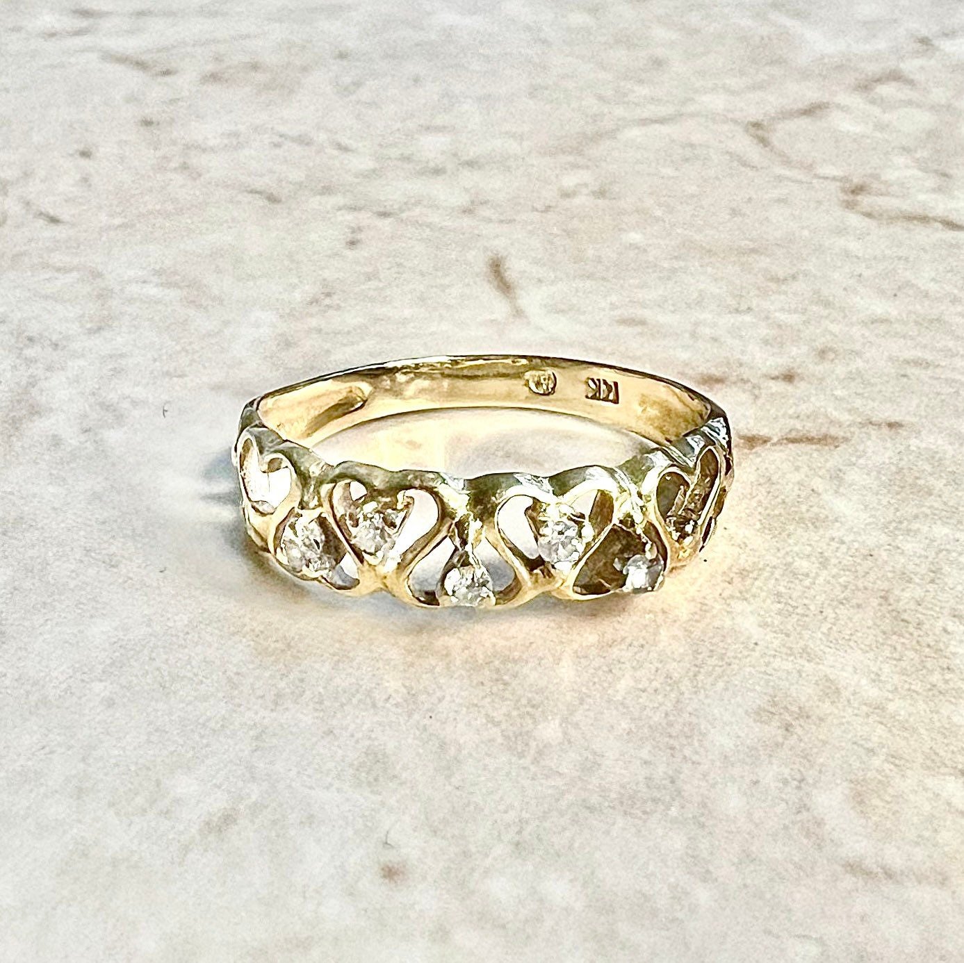 14K Diamond Heart Band Ring - Yellow Gold Diamond Ring - Diamond Band - Heart Ring - Diamond Promise Ring - Valentine’s Day Gifts For Her