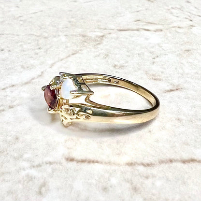 14 Karat Yellow Gold Diamond, Opal & Garnet Heart Ring - WeilJewelry