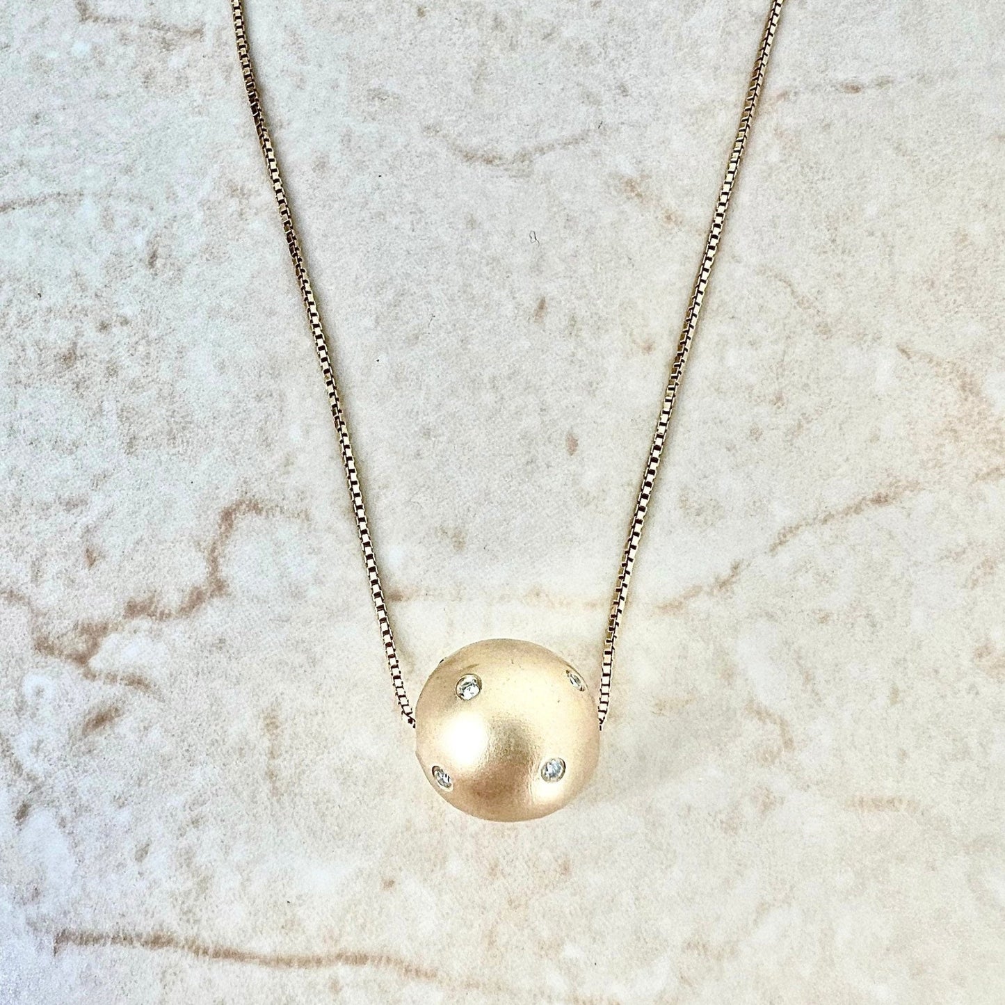 14K Diamond Sphere Pendant Necklace - Yellow Gold Pendant - Diamond Necklace - Gold Slide Pendant - Gold Ball Pendant - Best Gift For Her