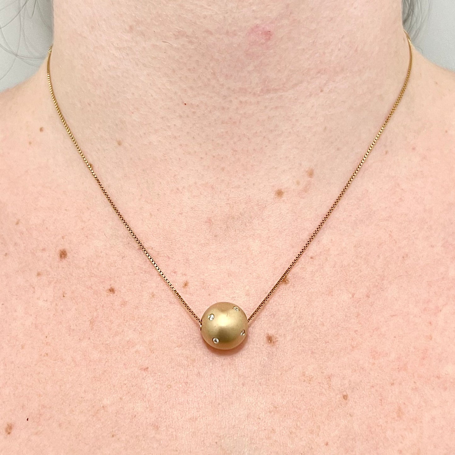 14 Karat Yellow Gold Diamond Sphere Pendant Necklace