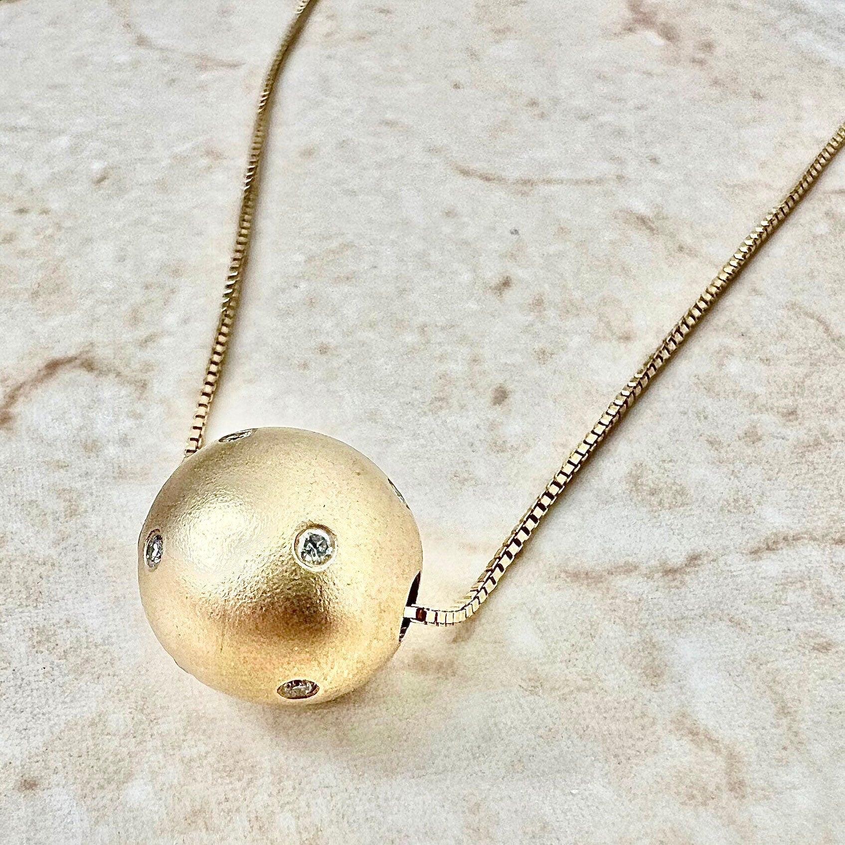 14 Karat Yellow Gold Diamond Sphere Pendant Necklace
