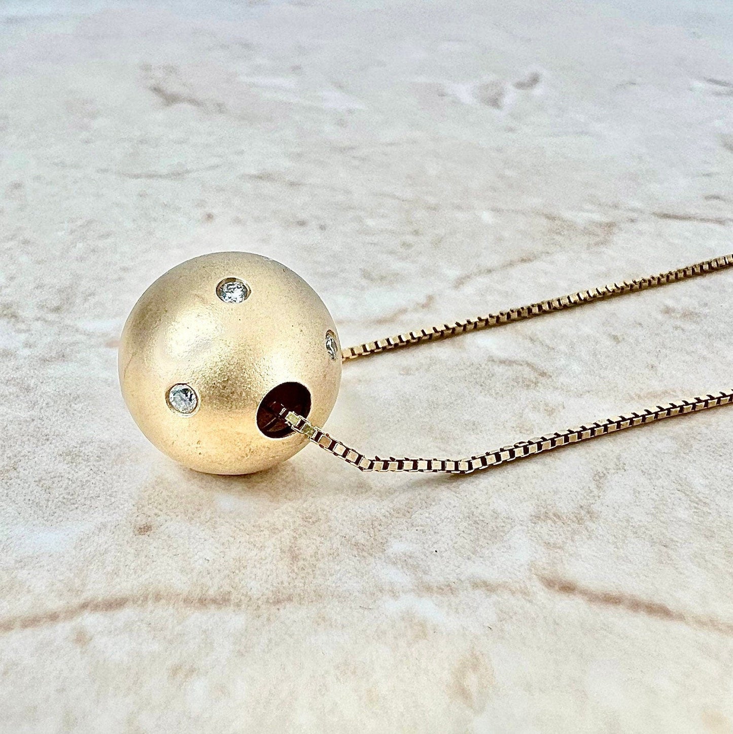 14K Diamond Sphere Pendant Necklace - Yellow Gold Pendant - Diamond Necklace - Gold Slide Pendant - Gold Ball Pendant - Best Gift For Her