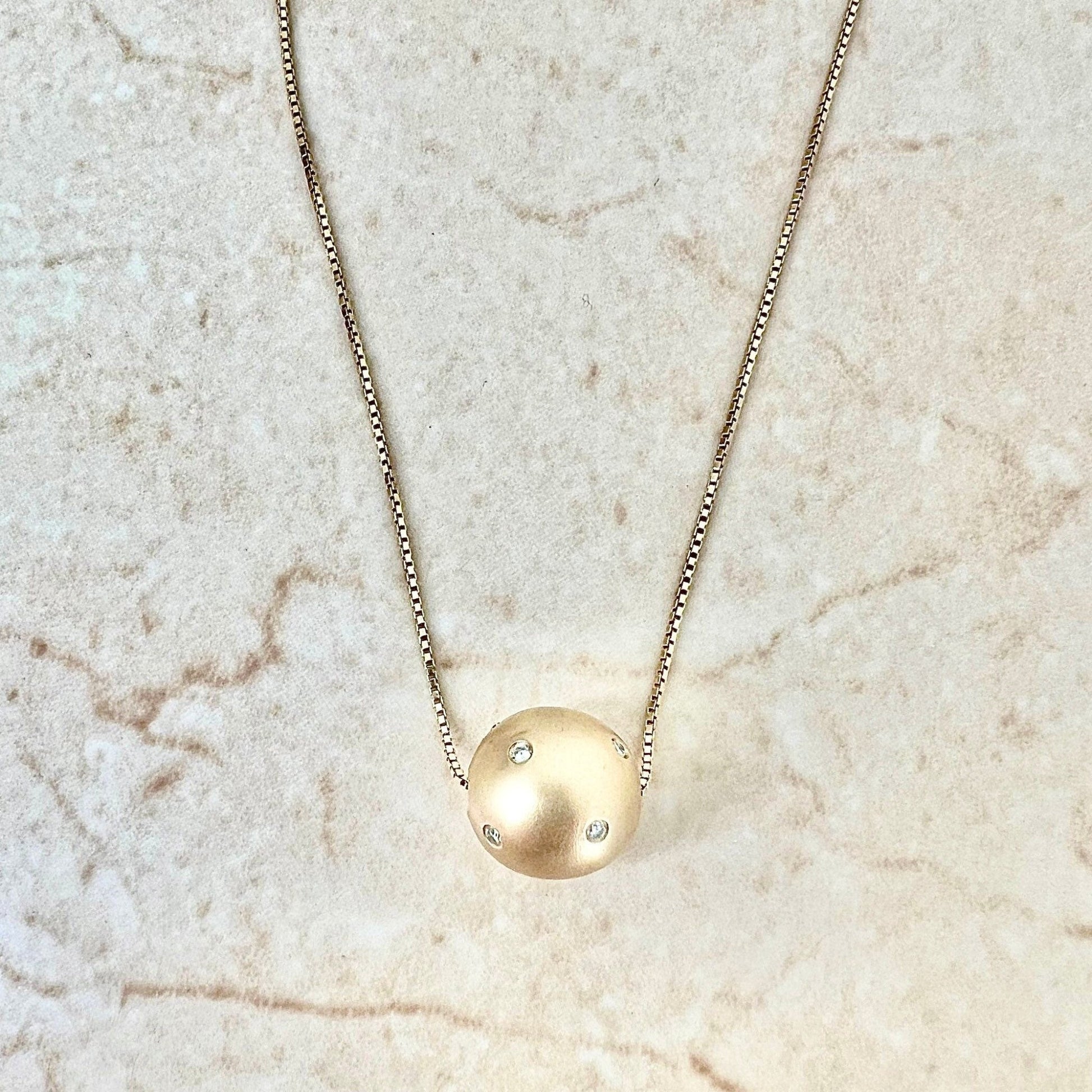 14 Karat Yellow Gold Diamond Sphere Pendant Necklace