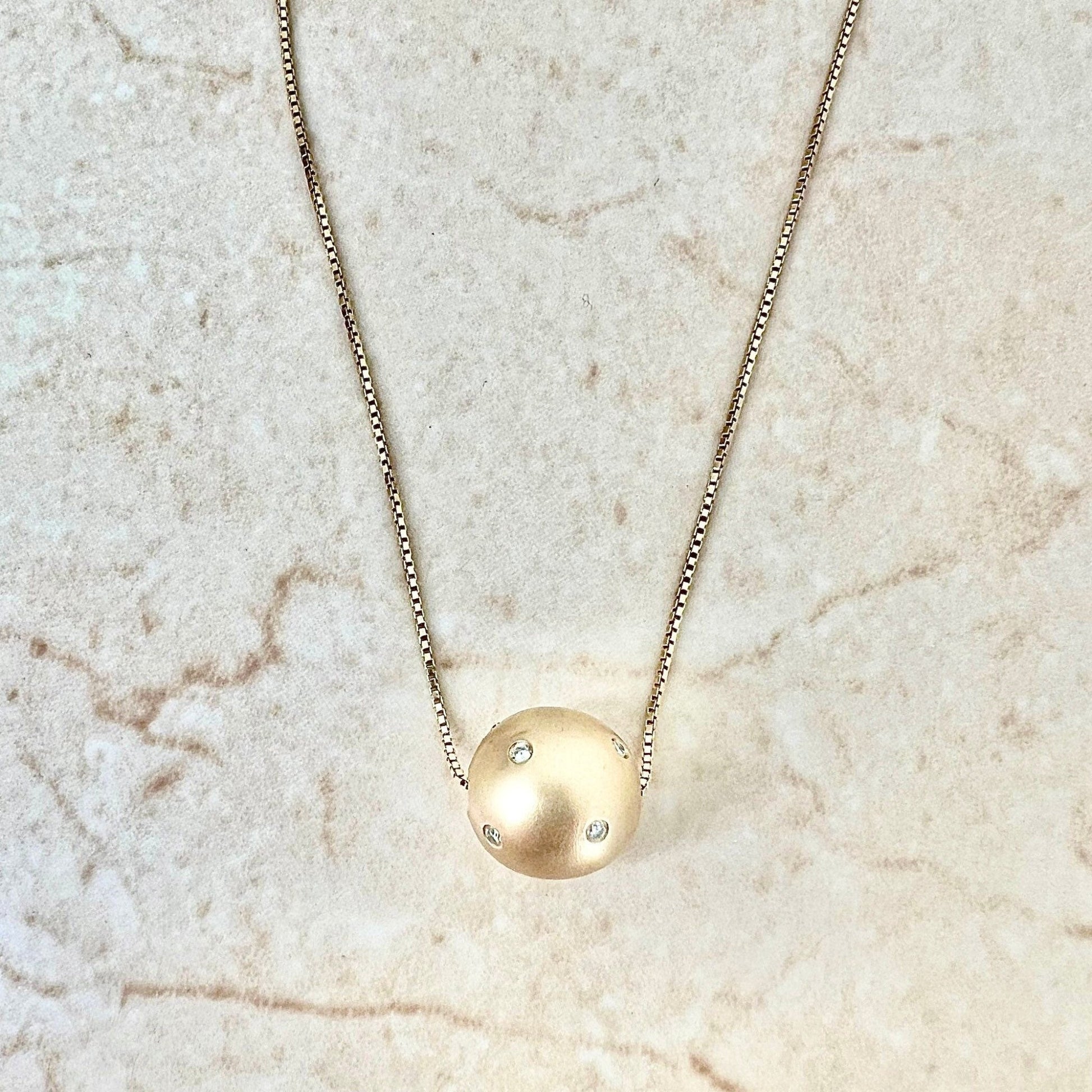 14 Karat Yellow Gold Diamond Sphere Pendant Necklace - WeilJewelry