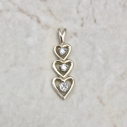 14 Karat Yellow Gold Diamond Three Heart Pendant - WeilJewelry