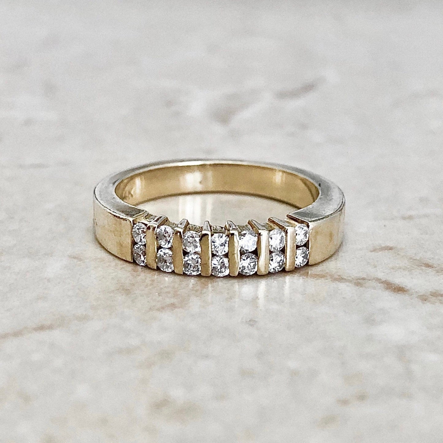 14K Double Row Diamond Band Ring - Yellow Gold Eternity Ring - Wedding Ring - Bridal Jewelry - Anniversary Ring - Best Gift For Her