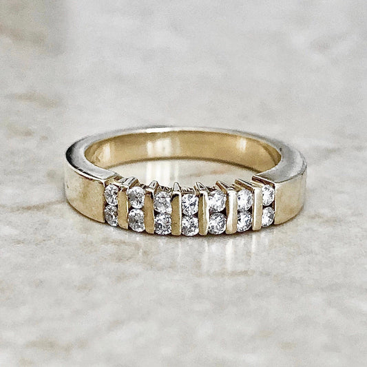 14K Double Row Diamond Band Ring - Yellow Gold Eternity Ring - Wedding Ring - Bridal Jewelry - Anniversary Ring - Best Gift For Her