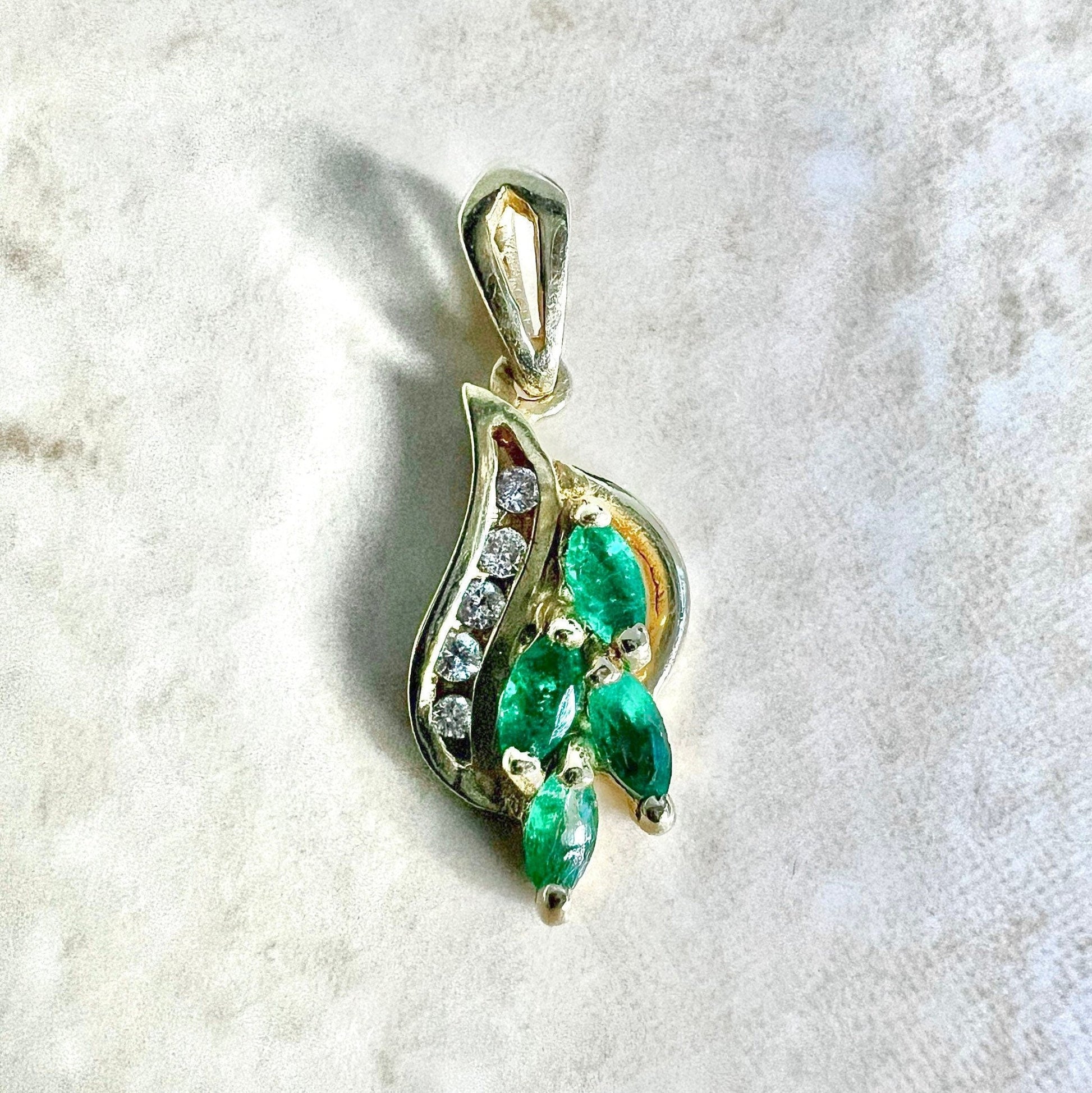 14 Karat Yellow Gold Emerald & Diamond Pendant - WeilJewelry