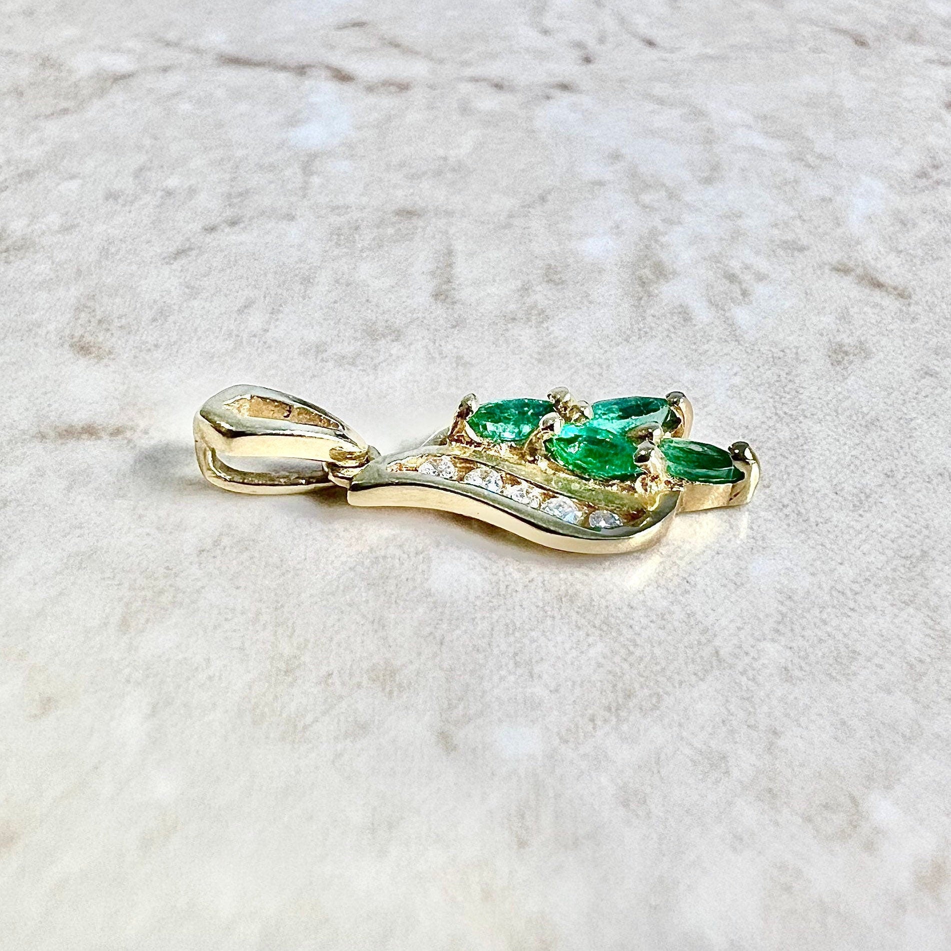 14 Karat Yellow Gold Emerald & Diamond Pendant - WeilJewelry