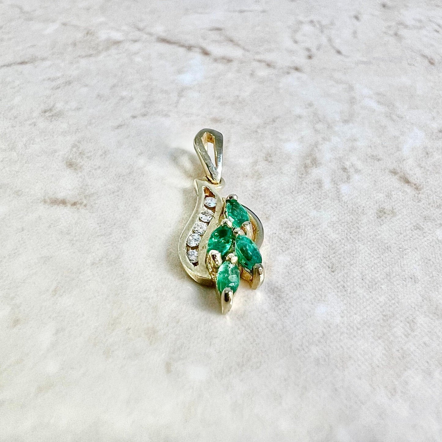 14 Karat Yellow Gold Emerald & Diamond Pendant - WeilJewelry