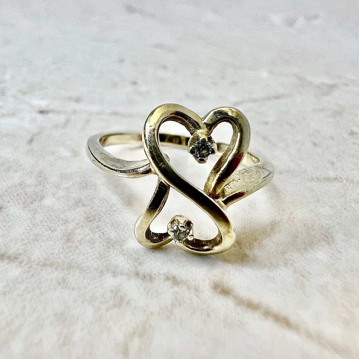 14K Toi & Moi Heart Diamond Ring - Yellow Gold Bypass Ring - Heart Ring - Promise Ring - Anniversary Ring - Valentine’s Day Gifts For Her