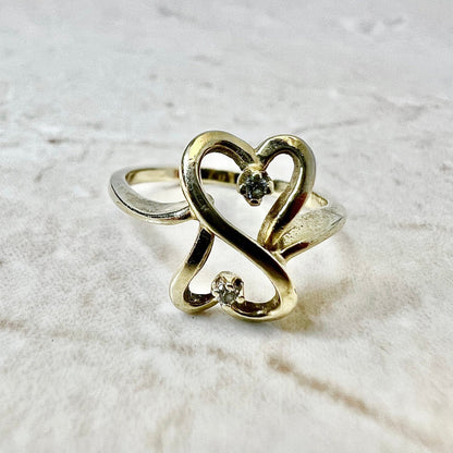 14K Toi & Moi Heart Diamond Ring - Yellow Gold Bypass Ring - Heart Ring - Promise Ring - Anniversary Ring - Valentine’s Day Gifts For Her