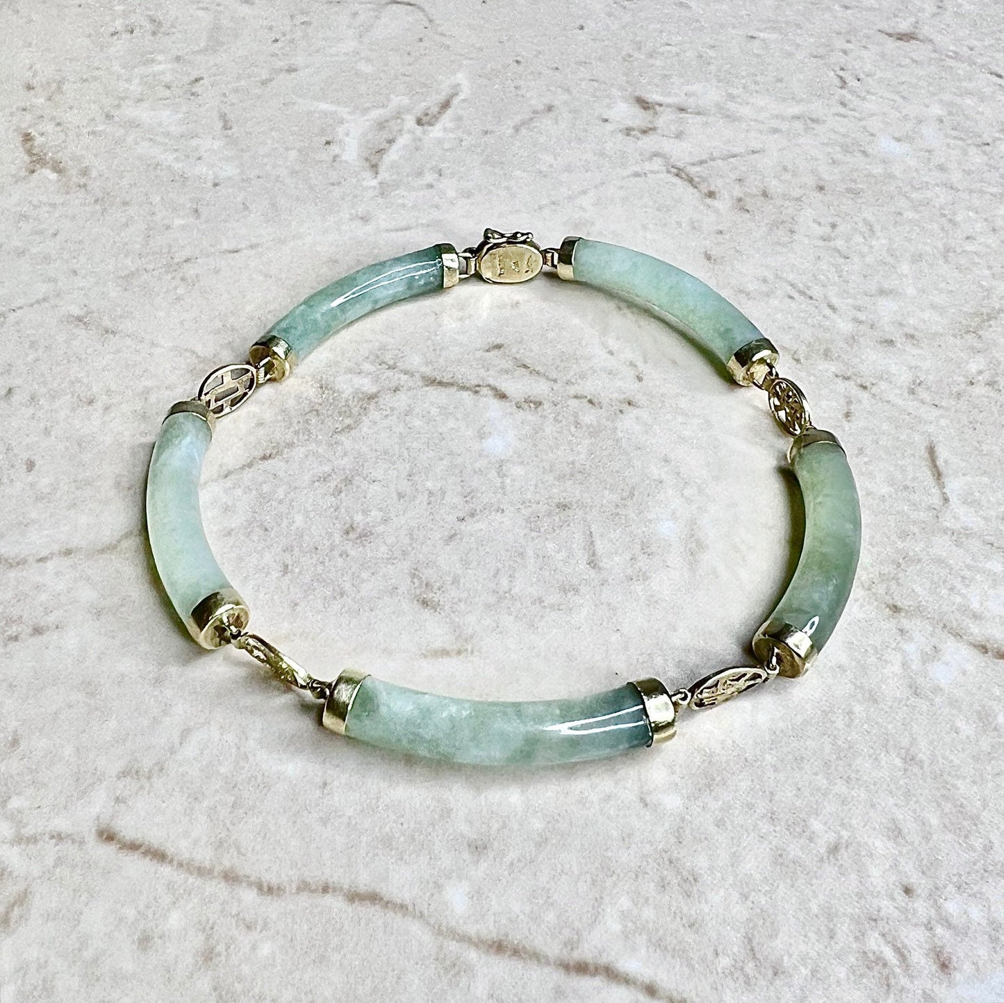 14 Karat Yellow Gold Jadeite Bracelet - WeilJewelry