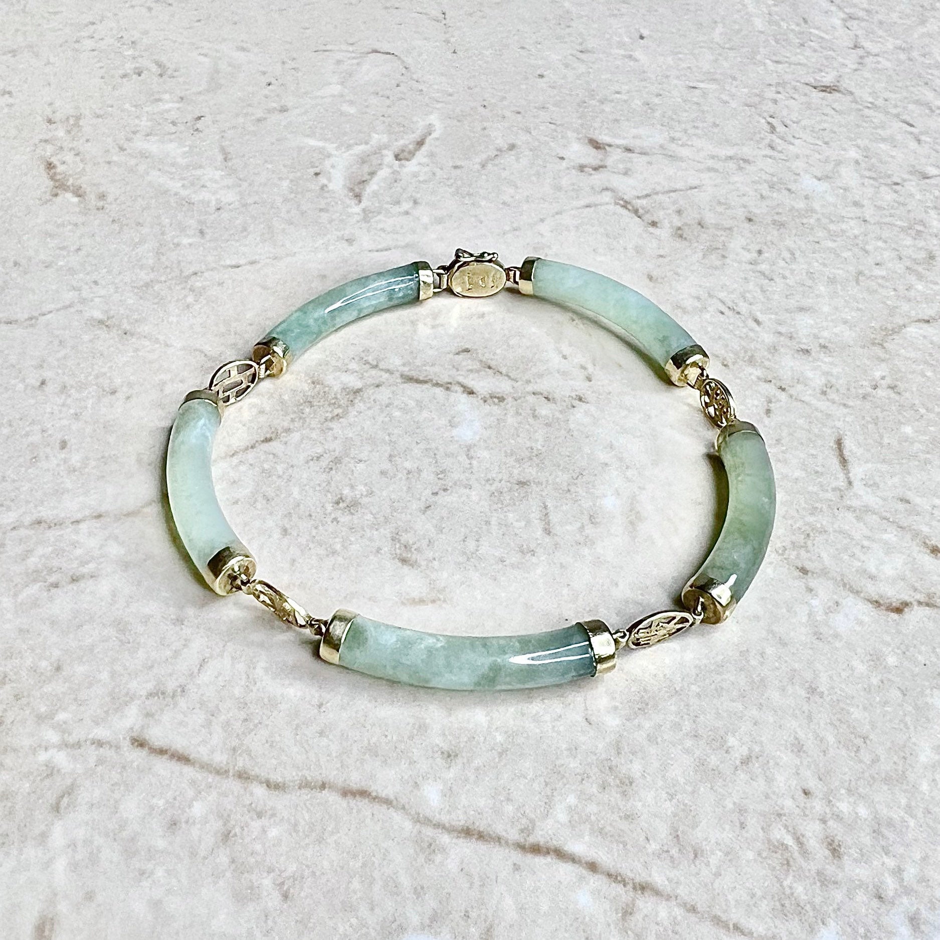 14K Yellow Gold Jadeite Bracelet - Gold Jade Bracelet - Jadeite Jade Jewelry - Birthday Gift - Best Gifts For Her - Chinese Bracelet