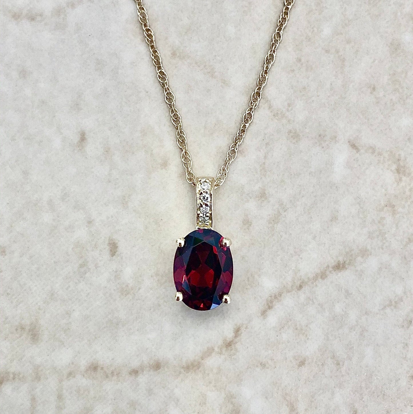 Garnet and diamond pendant necklace Clearance