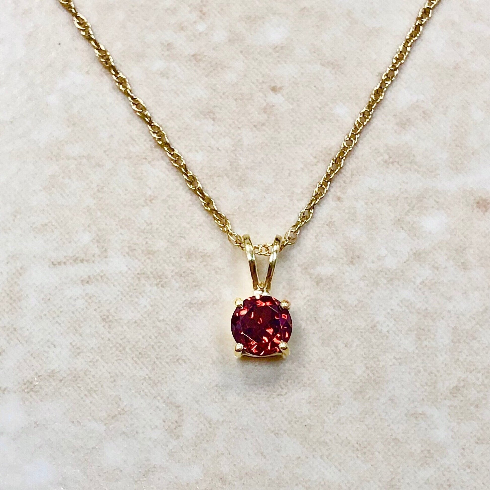 Garnet Pendant Necklace - 14 Karat Yellow Gold - January Birthstone - Genuine Gemstone - 18” Chain - Birthday Gift