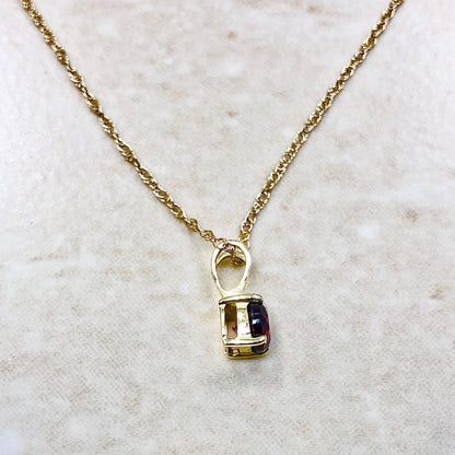 Garnet Pendant Necklace - 14 Karat Yellow Gold - January Birthstone - Genuine Gemstone - 18” Chain - Birthday Gift