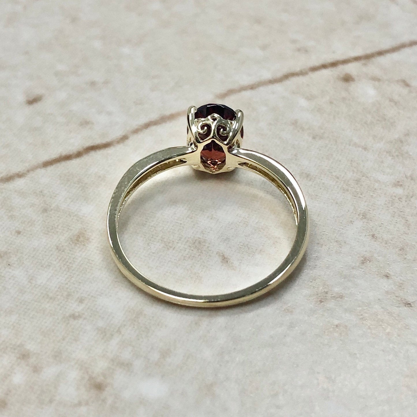 14K Oval Garnet & Diamond Ring - Yellow Gold Garnet Solitaire Ring - January Birthstone - Birthday Gift - Best Gift For Her - On Sale