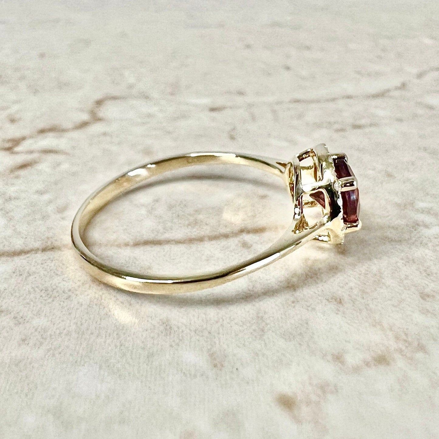 14 Karat Yellow Gold January Birthstone Round Garnet & Diamond Halo Ring - WeilJewelry