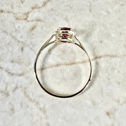14K Round Garnet Halo Ring - Yellow Gold Garnet Ring - Gemstone Halo Ring - Garnet Promise Ring - January Birthstone Gift - Birthday Gift