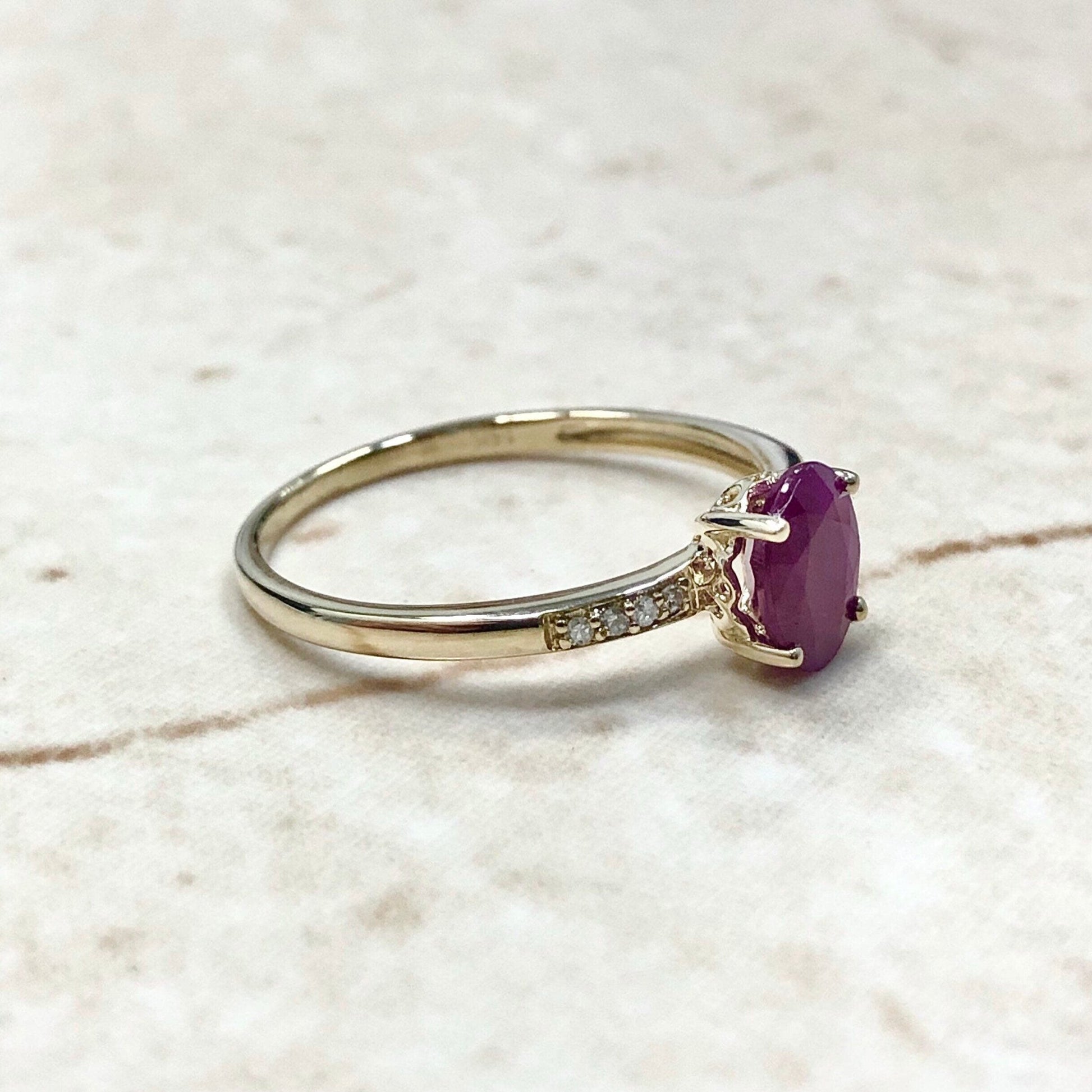 14 Karat Yellow Gold July Birthstone Natural Oval Ruby & Diamond Ring - WeilJewelry