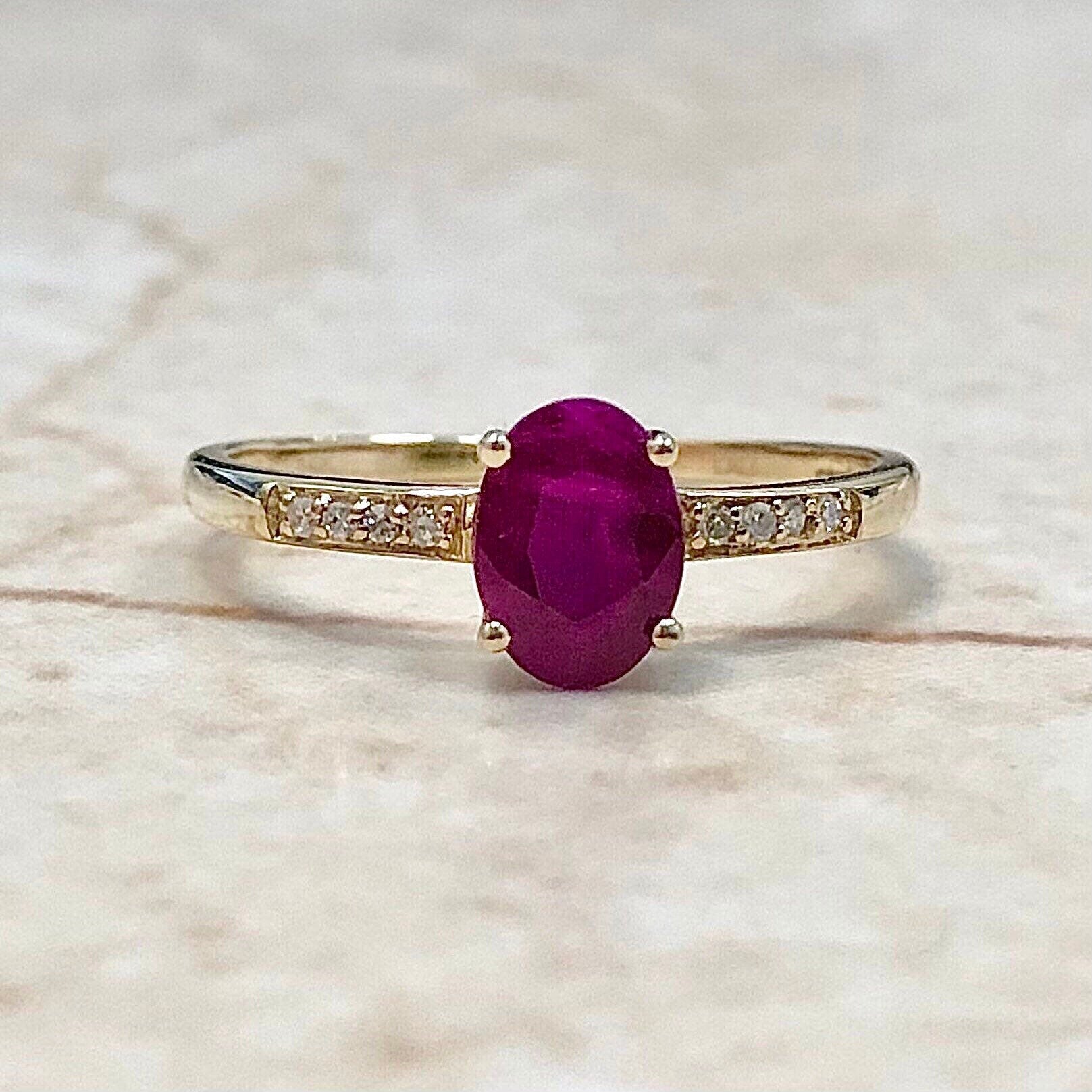 14 Karat Yellow Gold July Birthstone Natural Oval Ruby & Diamond Ring - WeilJewelry