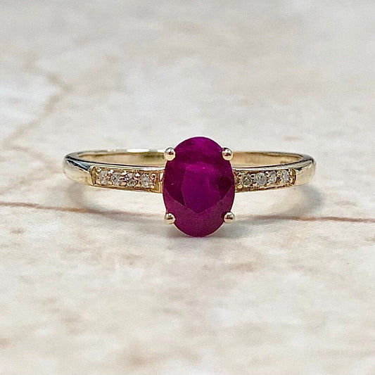 14 Karat Yellow Gold July Birthstone Natural Oval Ruby & Diamond Ring - WeilJewelry