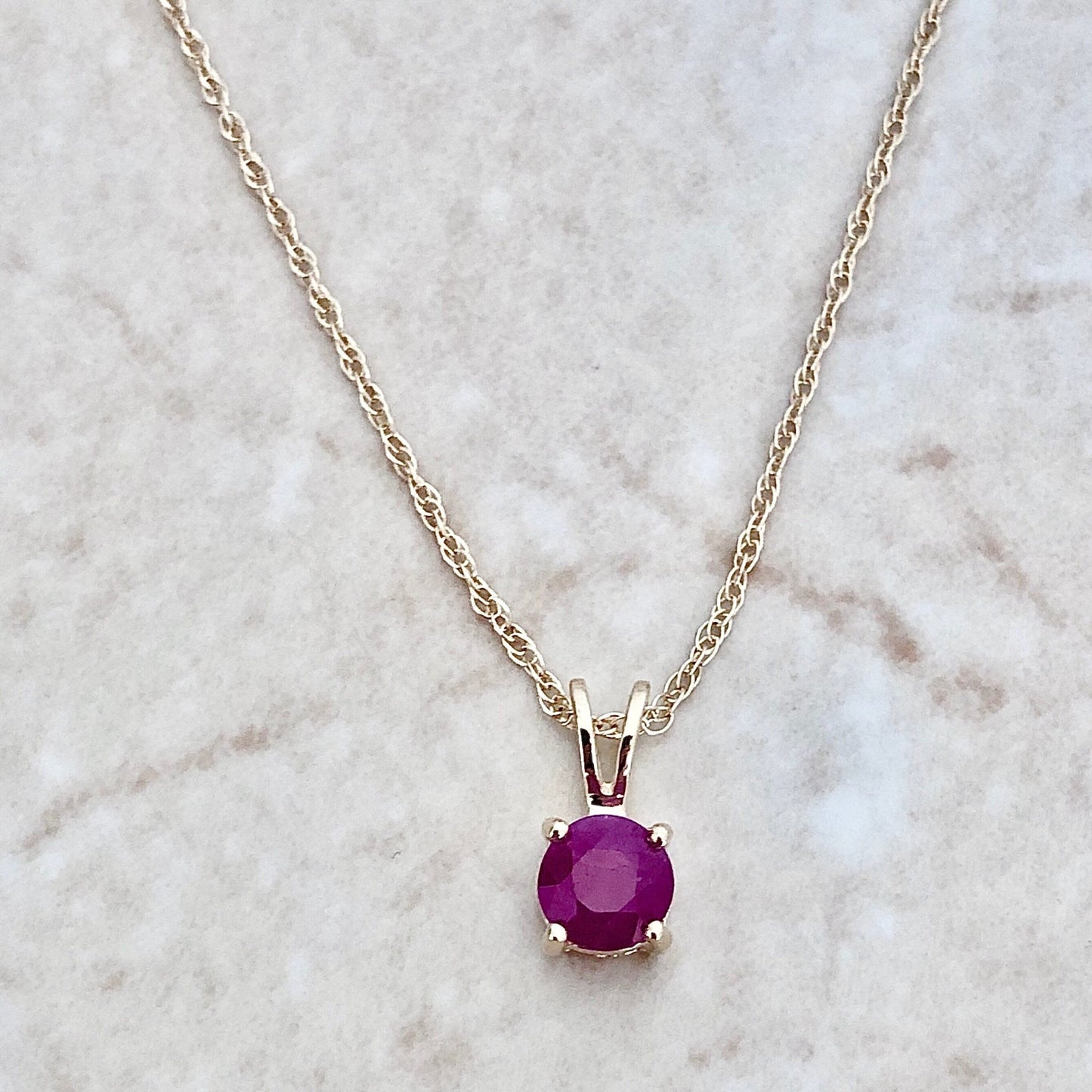 14K Natural Ruby Pendant Necklace - 14K Yellow Gold Ruby Necklace - July Birthstone Necklace - Round Ruby Necklace-Genuine Gemstone Pendant
