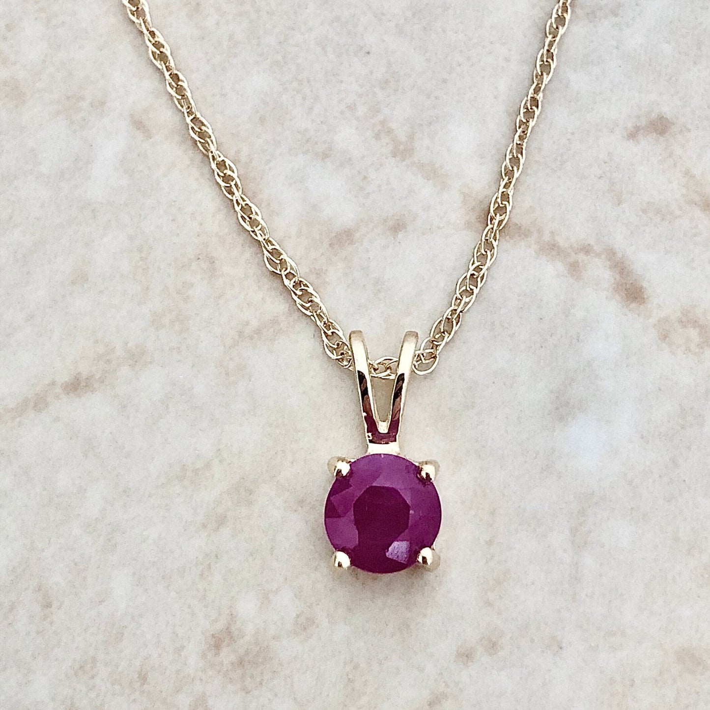 14K Natural Ruby Pendant Necklace - 14K Yellow Gold Ruby Necklace - July Birthstone Necklace - Round Ruby Necklace-Genuine Gemstone Pendant