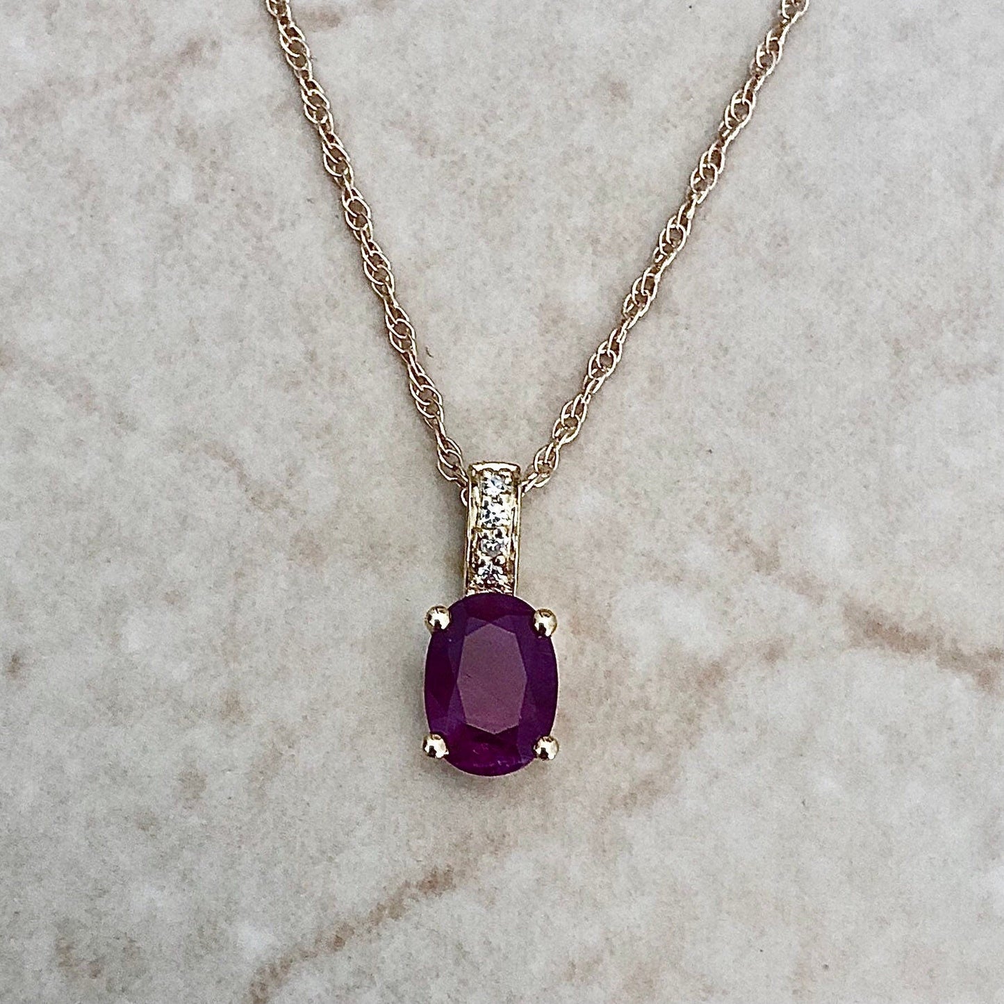 14K Ruby & Diamond Pendant Necklace - Yellow Gold Ruby Pendant - July Birthstone - Ruby Solitaire Pendant - Best Gift For Her