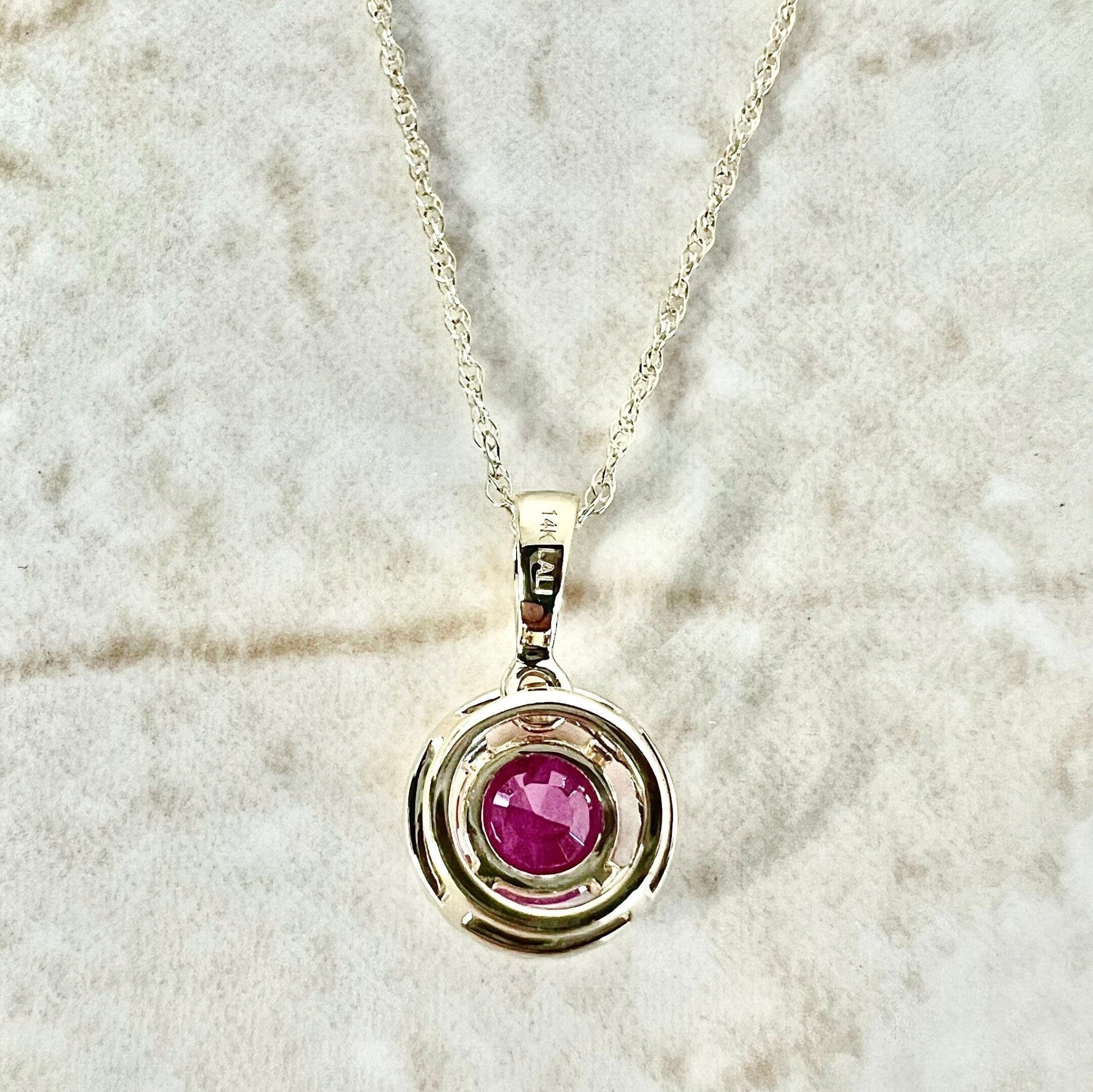 14K Round Ruby Halo Pendant Necklace - Yellow Gold Ruby Necklace - Ruby Halo Necklace - Natural Ruby Pendant - Best July Birthstone Gift