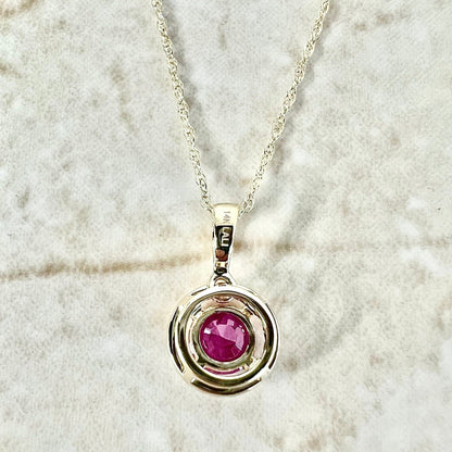 14K Round Ruby Halo Pendant Necklace - Yellow Gold Ruby Necklace - Ruby Halo Necklace - Natural Ruby Pendant - Best July Birthstone Gift