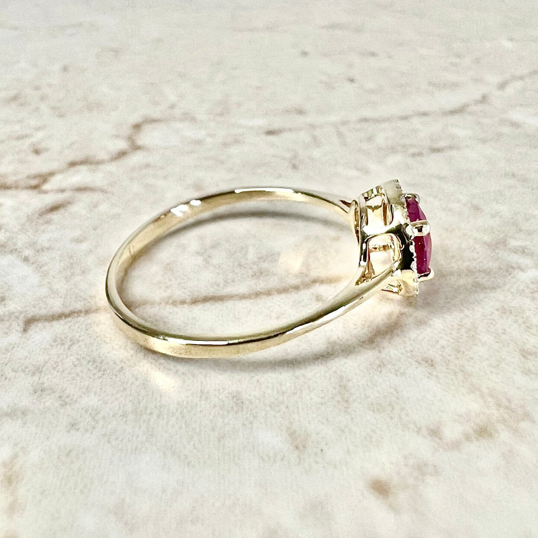 14K Round Ruby Halo Ring - Yellow Gold Ruby Ring - Natural Ruby Ring - Gemstone Halo Ring - Ruby Promise Ring -July Birthstone Gifts For Her