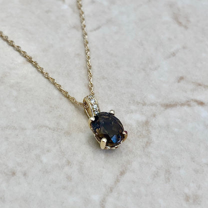 Smoky Quartz & Diamond Pendant Necklace - 14 Karat Yellow Gold Pendant Necklace - June Birthstone - Genuine Gemstone - 18” Chain
