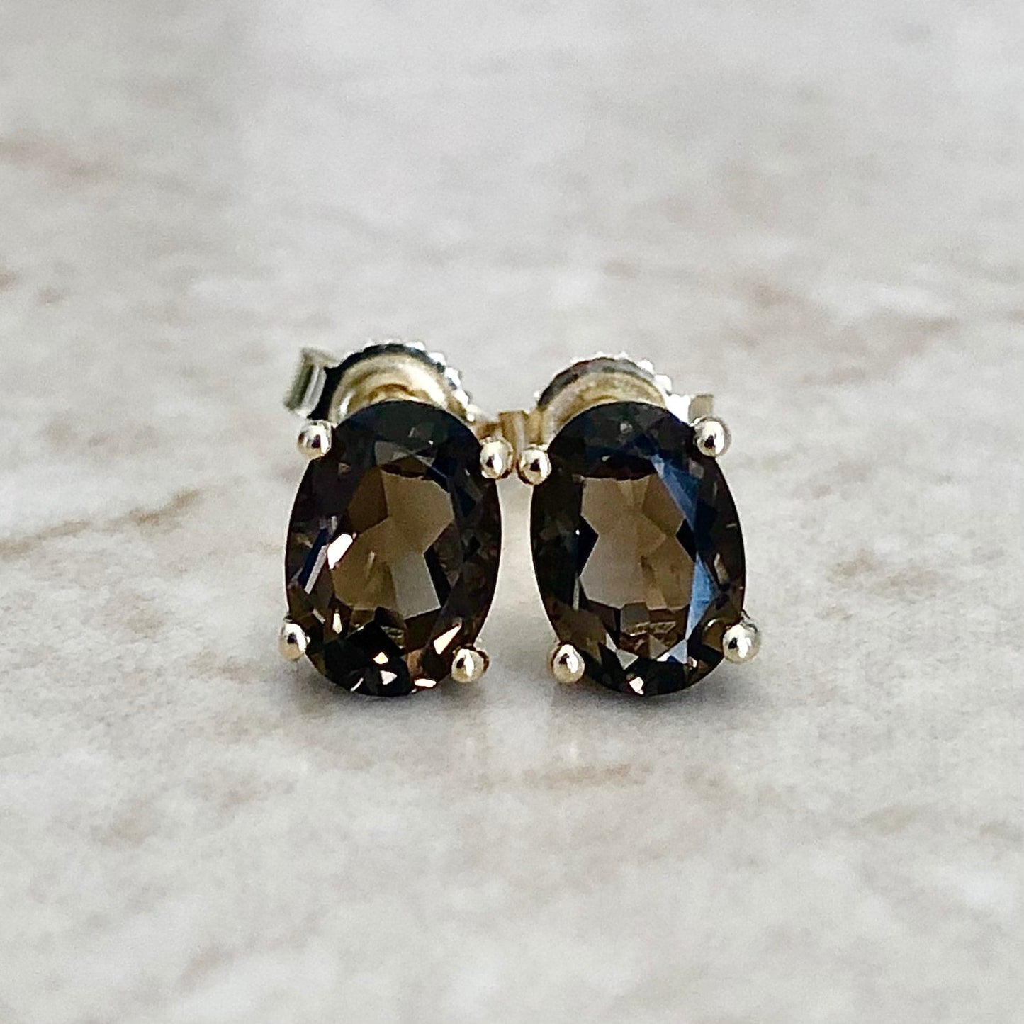 14K Smoky Quartz Stud Earrings - Yellow Gold - June Birthstone - Genuine Gemstone - Push Backs - Birthday Gift