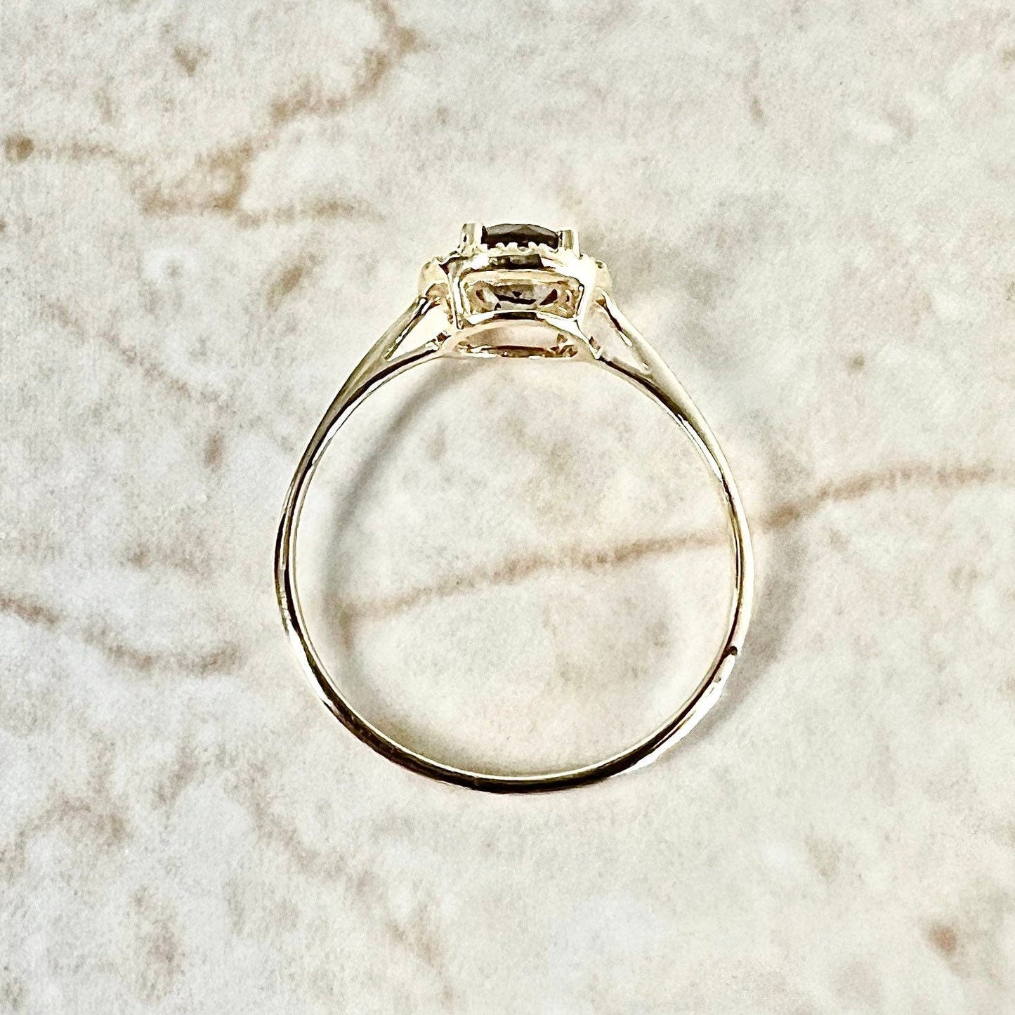 14K Round Smoky Quartz Halo Ring - Yellow Gold Smoky Quartz Ring - Gemstone Halo Ring - Smoky Quartz Promise Ring - June Birthstone Gift