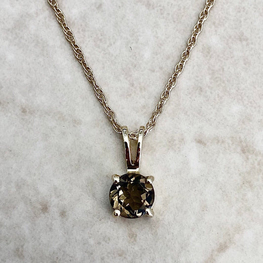14K Smoky Quartz Pendant Necklace - Yellow Gold - June Birthstone - Genuine Gemstone - 18” Chain - Birthday Gift