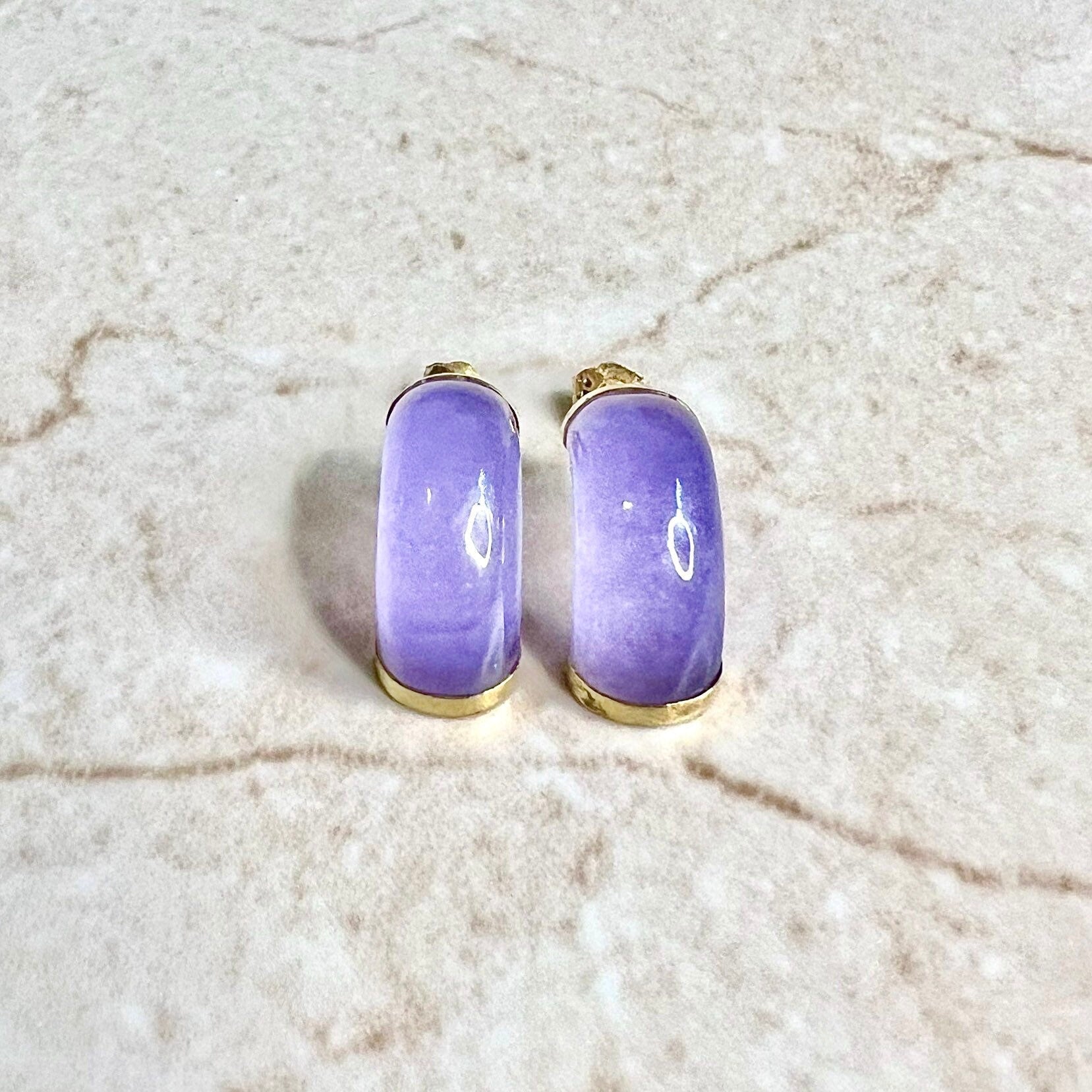 Top Lavender Jade Huggy Earrings set in Solid 14K Gold