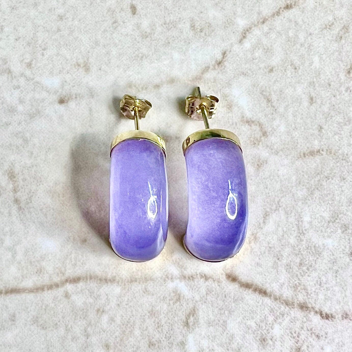 Lavender Jadeite Hoop Earrings - 14K Yellow Gold Jade Earrings - Jadeite Earrings - Lavender Jade Earrings - Jade Hoop Earrings-Jadeite Jade