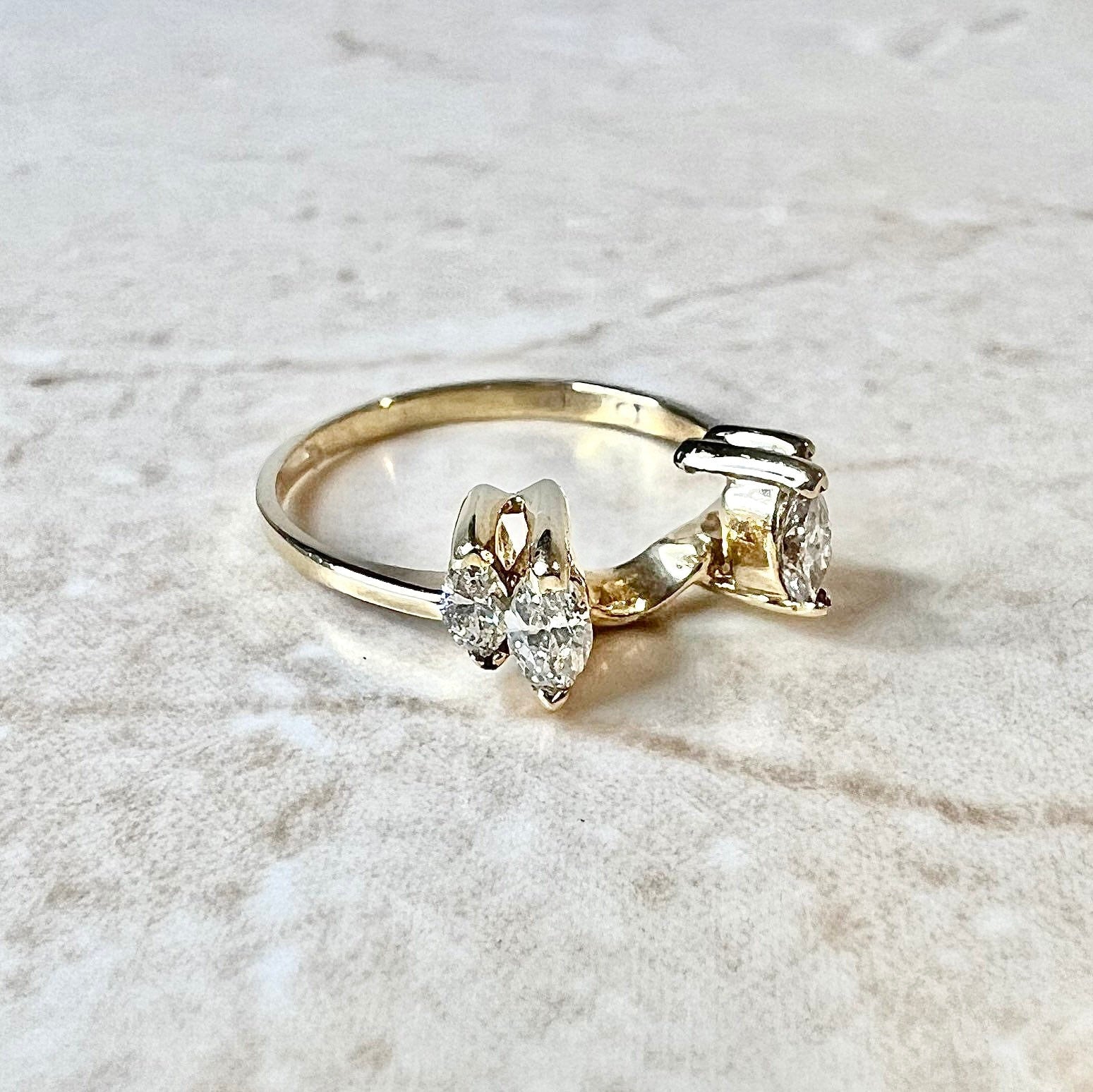 14 Karat Yellow Gold Marquise Diamond Jacket Ring - WeilJewelry