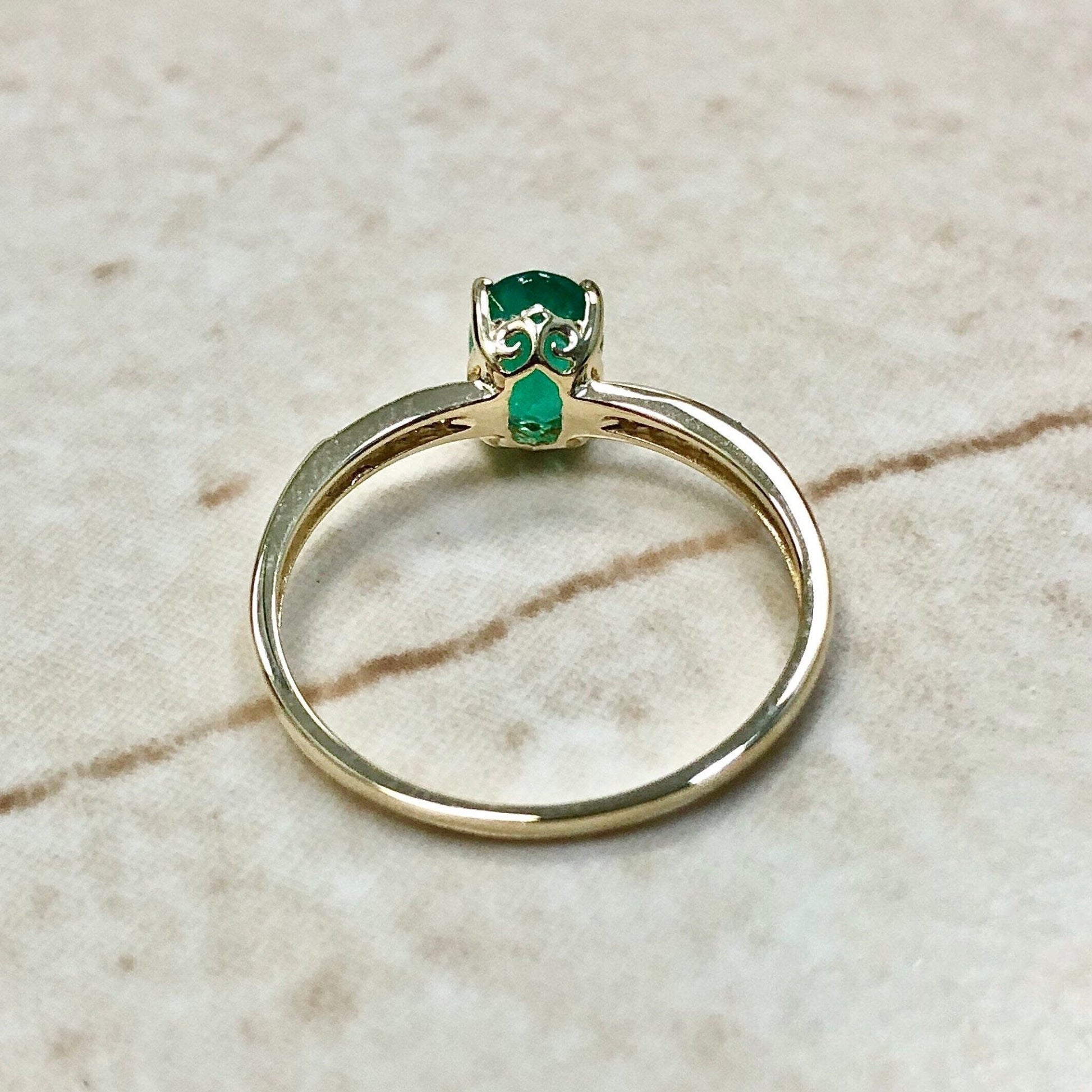 14 Karat Yellow Gold May Birthstone Natural Oval Emerald & Diamond Ring - WeilJewelry