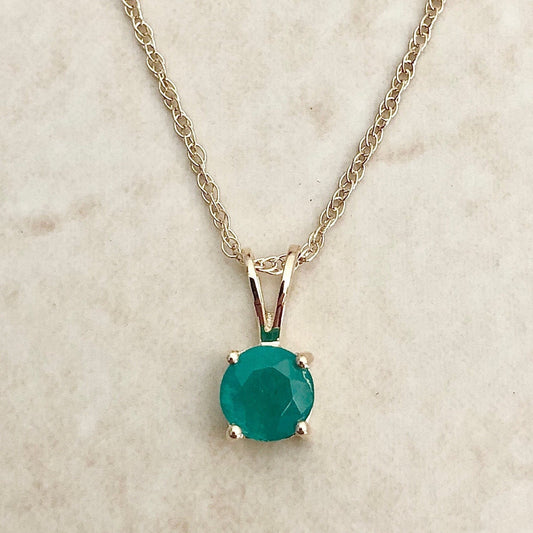 Emerald Pendant Necklace - 14 Karat Yellow Gold Pendant Necklace - May Birthstone - Genuine Gemstone - 18” Yellow Gold Chain